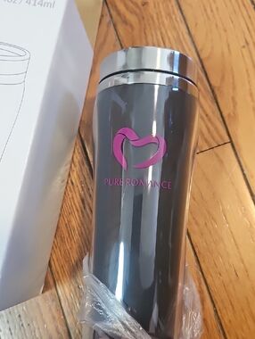 Pure Romance Charcoal Tumbler with Pink Heart Logo